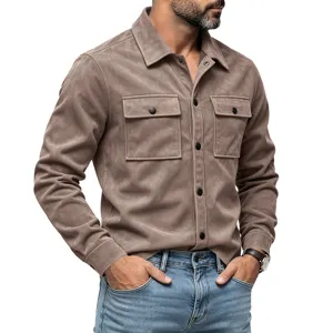 Chemise veste utility en suédine pour homme, surchemise casual manches longues automne.
