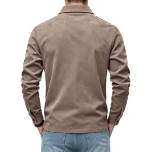 Veste chemise homme daim manches longues decontractee outdoor travail marron dos