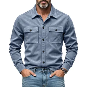 Veste chemise homme en suédine lourde avec deux poches poitrine pour loisirs extérieurs.