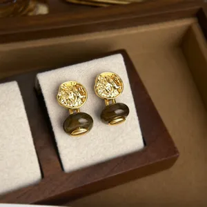 Vintage Tigerauge geometrische Ohrringe, elegante goldene Metall Detail Ohrhänger.