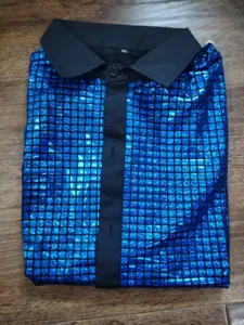 Men disco performance shiny checkered shirt vintage stage costume retro party top apparel