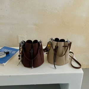 Retro Wildleder Blumen Eimer Tasche, minimalistische lässige Schulter- und Umhängetasche.