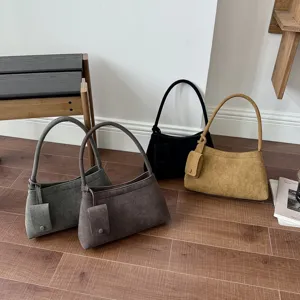 Retro suede shoulder bag for women, chic underarm handbag with small pouch, casual commuter daily purse.