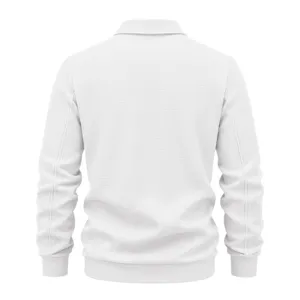 Detailed back view showing waffle knit texture of casual white men's polo jacket