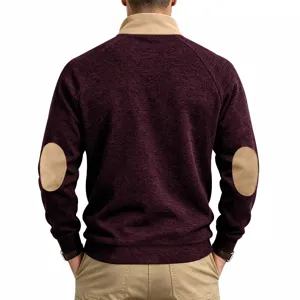 Men's casual fleece quarter-zip sweatshirt with contrast color elbow patches stylish.