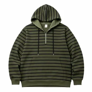 Herren Gestreifter Viertelreißverschluss Hoodie Herbst Winter Lässig Sweatshirt