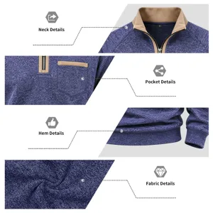 Men half-zip stand collar sweatshirt with contrast pocket and melange knit fabric.