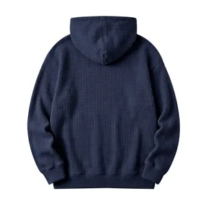 Men's waffle knit casual long sleeve hooded sweatshirt solid color pullover hoodie
