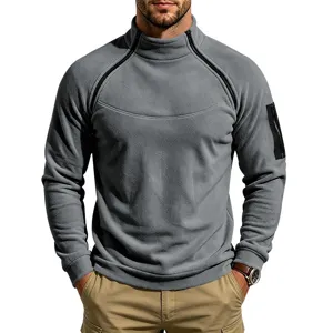 Heren fleece sweater met opstaande kraag ritsen en raglanmouwen detailweergave.