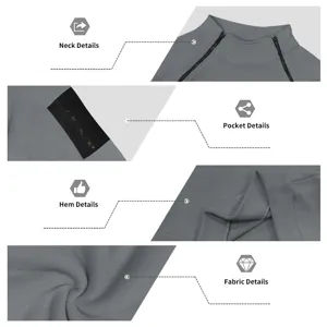 Detailweergave van heren fleece sweater met opstaande kraag en dubbele ritssluiting.