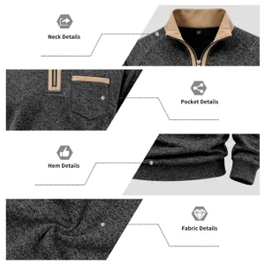 Men's Half-Zip Stand Collar Sweatshirt Contrast Pocket Casual Long Sleeve Top Detail
