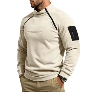 Stijlvolle heren fleece sweatshirt met opstaande kraag en dubbele ritssluiting top