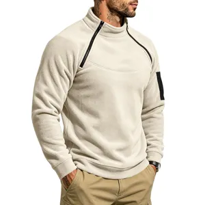 Heren fleece opstaande kraag sweatshirt detail, dubbele rits raglanmouw pullover top