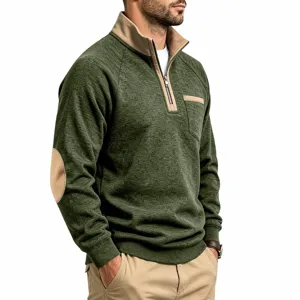 Men's Quarter Zip Fleece Pullover Stand Collar Contrast Color Casual Sweatshirt Detail
