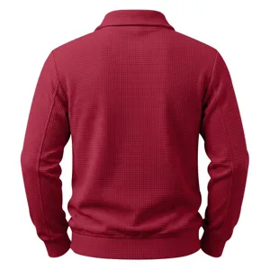 Men's casual waffle knit lapel zip up jacket long sleeve solid color outerwear tops