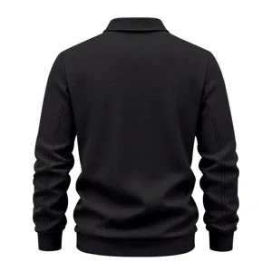 Men waffle knit zip jacket back detail showing textured fabric and stylish lapel design.