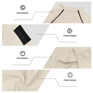 Gedetailleerd overzicht van heren fleece sweater met opstaande kraag en ritssluitingen.
