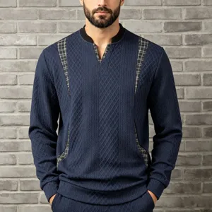 Heren Casual V-hals Kleurblok Geruit Patchwork Pullover Sweatshirt Mode Gebreide Top Met Lange Mouwen Voor De Herfst