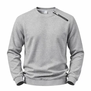 Damen Lässig Einfarbig Locker Sweatshirt Herbst Winter Fleece Pullover Mit Asymmetrischem Reißverschluss Rundhals Langarm Polyester Jumper Top
