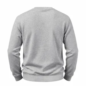 Graues einfarbiges Herren Fleece Sweatshirt mit Rundhalsausschnitt Detailansicht hinten.