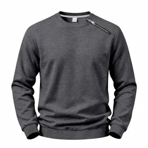 Herren lässiger Fleece Pullover Winter einfarbig Rundhals Sweatshirt mit Reißverschluss