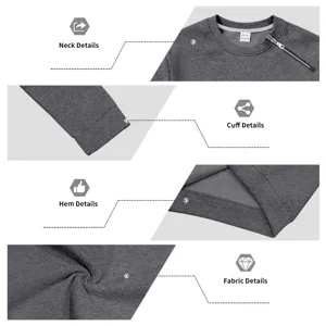 Detailansicht des grauen Herren Fleece-Sweatshirts mit diagonalem Reißverschluss und Rundhals.