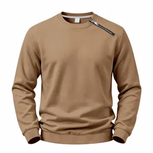 Herren lässiger einfarbiger Langarm-Sweatshirt mit diagonaler Reißverschlusskragen.