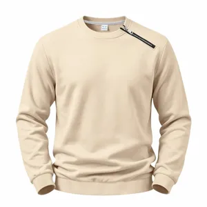 Herren lässiges Fleece Sweatshirt einfarbig Rundhals Pullover mit diagonalem Reißverschluss Top