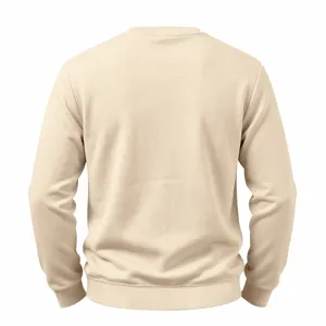 Einfarbiges hellbeige Herren Freizeit Sweatshirt mit Rundhalsausschnitt von hinten.