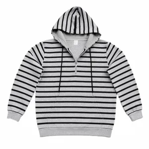 Herren gestreifter Halb-Zip Fleece Hoodie lässiger Langarm Pullover Sweatshirt Herbst