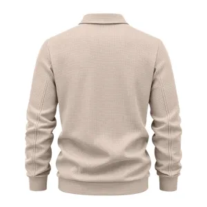 Back view detail of men waffle knit jacket texture solid color casual top piece close up