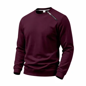 Herren Lässiger Einfarbiger Fleece-Pullover Diagonaler Reißverschluss Rundhals Pullover