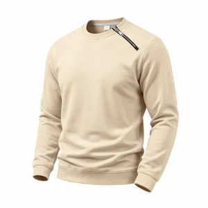 Herren Freizeit Fleece-Sweatshirt mit schrägem Reißverschluss, warmer Pullover.