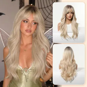 European style ombre long curly synthetic wig with bangs for cosplay party and daily use