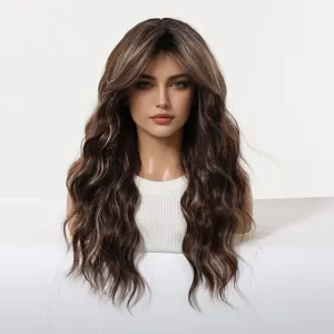 Detailed close-up view showing the natural wavy texture and realistic scalp of the long wig.