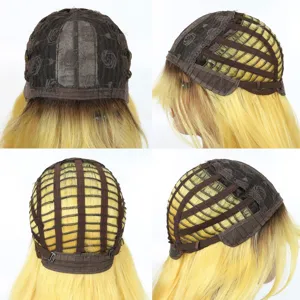 Detailed view of wig inner cap construction, breathable net and adjustable straps.