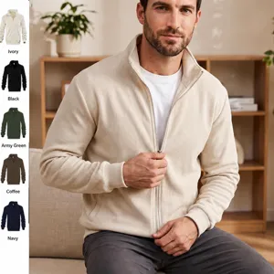 Men Winter Corduroy Stand Collar Zipper Cardigan Sweater Slim Fit Solid Color Casual Knit Jacket For Men