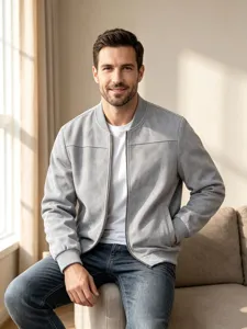 Herren Freizeit Wildleder Bomberjacke langarm Reißverschluss Übergangsjacke Herbst Winter Mantel.