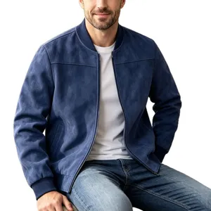 Herren Freizeit Wildleder Bomberjacke mit Stehkragen, langen Ärmeln und Reißverschluss.
