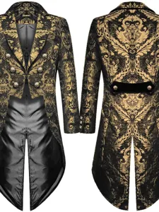Chaqueta de Frac Gótica Steampunk para Hombre Poliéster Jacquard Doble Botonadura Vintage Victoriano Brocado Blazer para Halloween Fiesta Boda