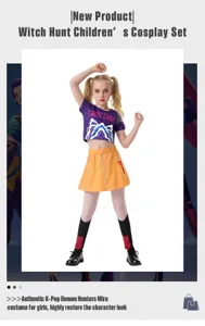Paidika K-Pop Demon Hunters Mira set kostoymi cosplay, stylato crop top kai fousta.