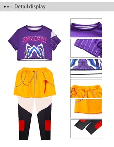 Παιδική Στολή Cosplay K-POP Μωβ Crop Top Κίτρινα Shorts Σet Σκηνικής Παράστασης
