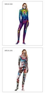 Halloween women 3D digital print skeleton and scary clown costume full body zentai jumpsuit