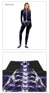 Women Halloween 3D Skeleton Print Jumpsuit Long Sleeve Bodysuit Cosplay Costume