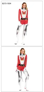 Christmas 3D Print Animal Fur Jumpsuit Santa Claus Costume Festive Bodysuit Detail View