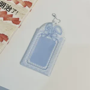 Acrylic cute bunny ear lace photocard holder detail shot for 3 inch kpop idol cards.
