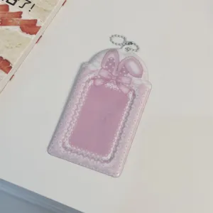 Cute pink rabbit ear lace photocard holder 3 inch polaroid storage display acrylic pendant.