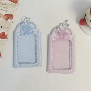 Cute bunny ear lace 3-inch photocard holder keychain idol photocard protective cover.
