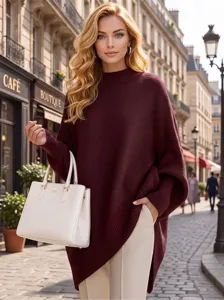 Γυναικείο Oversized Πλεκτό Πουλόβερ με Στρογγυλή Λαιμόκοψη Φθινόπωρο Χειμώνας Casual