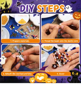 Kit de fabrication de bracelets de perles DIY d'Halloween avec charmes en émail coloré.